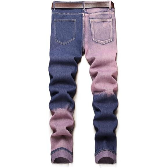 Men's Ripped Jeans Regular Fit Distressed Slim Straight Leg Stacked Biker - Picture 2 of 5